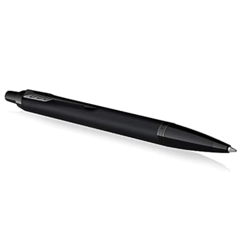 PARKER IM bolígrafo | Negro mate con adornos negros | Punta mediana con recambio de tinta azul | Estuche de regalo