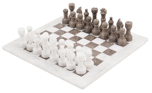 RADICALn Juego de ajedrez Completo de mármol con Peso oceánico Blanco y Gris Hecho a Mano grande de 15 Pulgadas para Adultos Staunton y Ambassador Gift Style Tournament Chess Sets