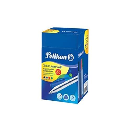Pelikan 601504 - Stick Super Soft Bolígrafo, paquete de ahorro de 50 piezas, mezclado (negro, azul, rojo, verde)