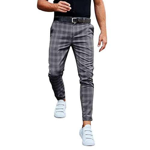 Pantalones de Hombre Casuales Pantalon Chinos Hombre Cuadros Pantalón de Vestir con Pinzas Ajuste Clásico Pantalones Chinos de Pitillo Elásticos Informales Hombre Pantalones de Chándal Hombre