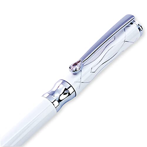 LACHIEVA LUX Bolígrafo ejecutivo de metal elegante de cristal blanco perla con recambios P900M fabricados en Alemania, instrumentos de escritura de lujo y de alta gama para mujer-blanco