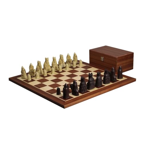 Chessgammon Isla de Lewis I Piezas de ajedrez de Resina Marfil y marrón de 3,5 Pulgadas con Tablero de ajedrez de Caoba de 20 Pulgadas