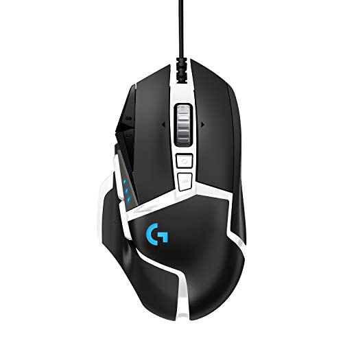 Logitech G502 HERO Ratón Gaming Edición Especial con Cable Alto Rendimiento, Captor HERO 25K, 25,600 DPI, RGB, Peso Personalizable, 11 Botones Programables, PC/Mac - Blanco y Negro