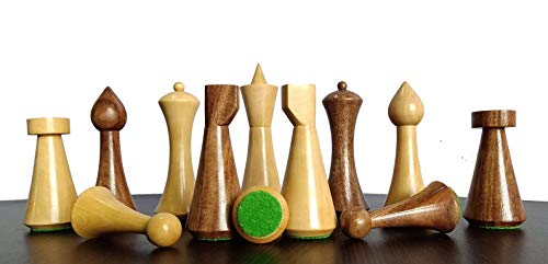 Desconocido Generic Piezas de ajedrez Minimalistas únicas de Hermann Ohme - Sheesham (Palo de Rosa Dorado) y boj Natural - 2 Reinas adicionales