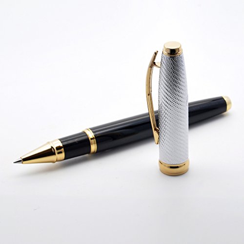 LACHIEVA LUX Elegante bolígrafo de metal con recarga Schneider TOP 850 de Alemania, bonito bolígrafo de regalo para hombre (negro/dorado)