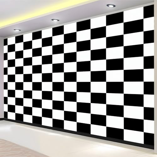 Papel pintado fotográfico a cuadros en blanco y negro con textura de tablero de ajedrez, murales de pared oscuros para dormitorios, 157 x 110 pulgadas, papel tapiz de tela no tejida para sala de