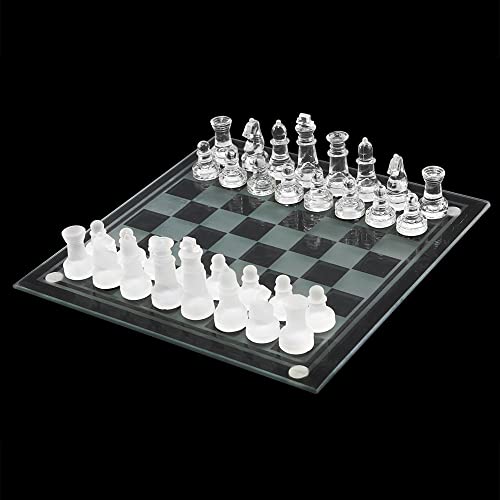 WARESHARK Juego de ajedrez de cristal de 35 cm, juego de tablero de ajedrez esmerilado, piezas de ajedrez de vidrio extra grandes con parte inferior acolchada, tablero de ajedrez de cristal para