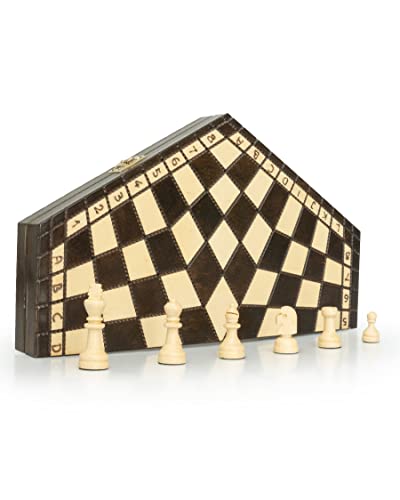 Chessebook Juego de ajedrez para 3 Personas - Tablero de ajedrez de Madera 40 x 35 cm - Hecho a Mano - Set de ajedrez - Plegable - Juego de Mesa - Juego de Estrategia