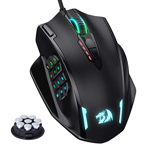 Redragon M908 Impact RGB LED MMO Mouse con Botones Laterales Laser Wired Gaming Mouse con 12.400DPI, Alta precisión, 19 Botones programables de ratón