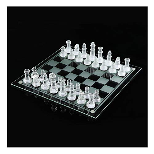 NUODWELL Juego de juego de ajedrez de vidrio, juego de tablero de ajedrez de vidrio esmeriladopulido piezas de ajedrez de vidrio con parte inferior acolchada, tablero de ajedrez de cristal para