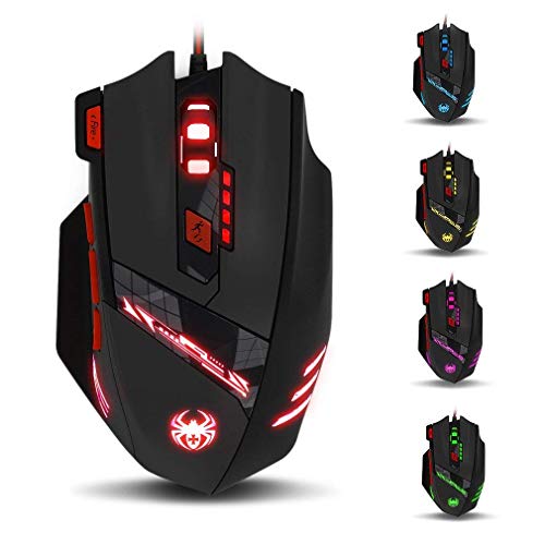 zelotes T90 Ratón Gaming con Cable, 9200 dpi con Iluminación Personalizable, 8 Botones Programables, Raton con Cable USB para PC, Laptop, MacBook - Negro