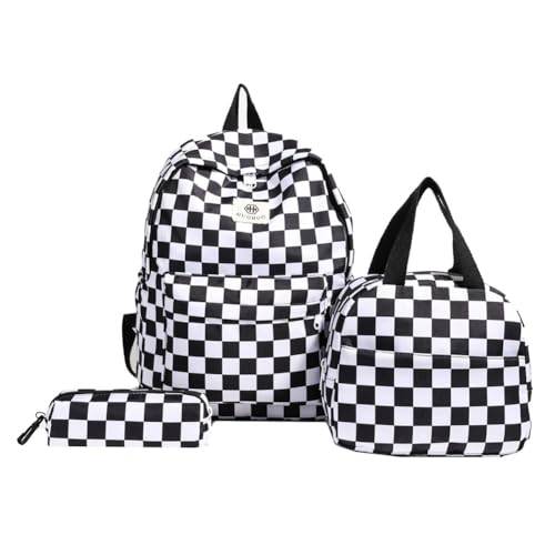 JUCHRZEY Mochila a cuadros para niñas Mochila de tablero de ajedrez con bolsa para el almuerzo Bolsa para lápices Mochilas para la escuela primaria y secundaria Juego de mochilas Mochila par