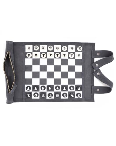 Sondergut - Chess/Checkers Roll-Up Travel Set Leathe