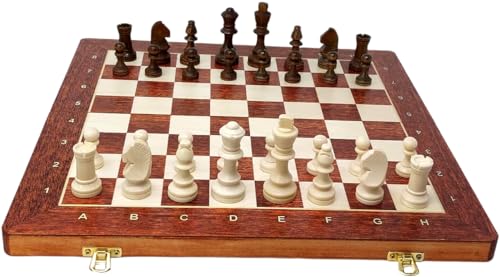 ChessEbook Juego de Ajedrez - Tablero de Ajedrez de Madera 40 x 40 cm, Juego de Tablero Ajedrez Plegable - Juego de ajedrez con Tablero de Madera y Piezas Hechas a Mano
