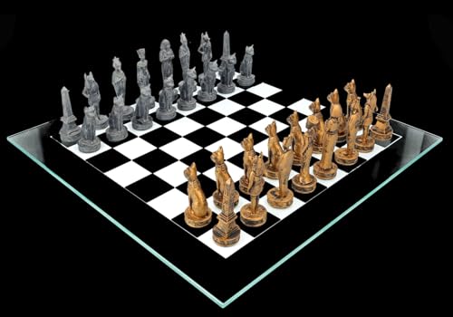 Juego de ajedrez Egipto oro vs. negro - Juego de ajedrez de cristal con tablero de ajedrez, figuras antiguas de faraones