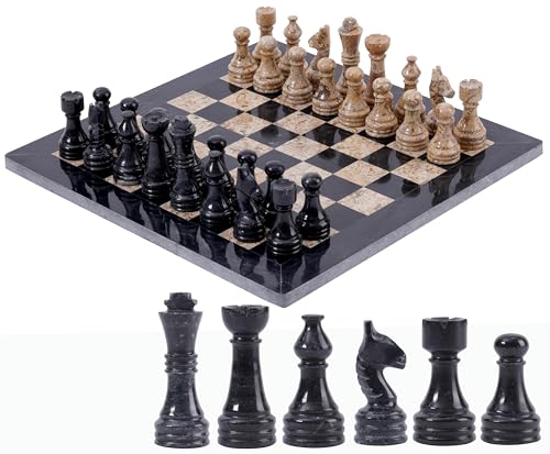 Radicaln Juego de Tablero de ajedrez de mármol Completo Negro y Coral Hecho a Mano