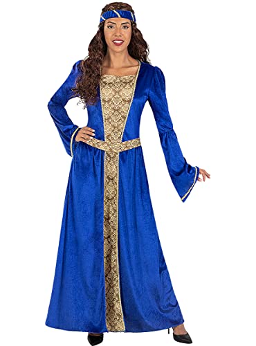 Funidelia | Disfraz de princesa medieval azul para mujer Medieval, Edad Media, Princesas, Reina - Disfraz para adultos y divertidos accesorios para Fiestas, Carnaval y Halloween - Talla L - Azul