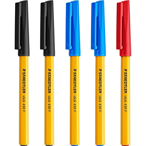 STAEDTLER Bolígrafos finos de 0,3 mm, 430 unidades, tinta negra, azul y roja, paquete de 5