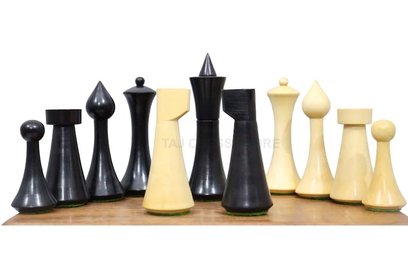 Piezas de ajedrez únicas minimalistas Hermann Ohme, boj natural y ebonizado, 2 reinas adicionales, el mejor regalo de juegos de ajedrez