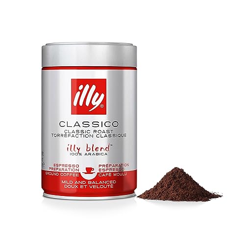 illy Café, café molido Classico, tostado medio, granos de café 100% arábico, 250 g