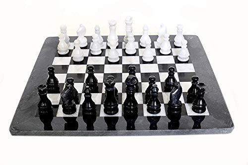 CBAM Tablero de ajedrez en mármol Negro y Blanco con ajedrez 40x40CM