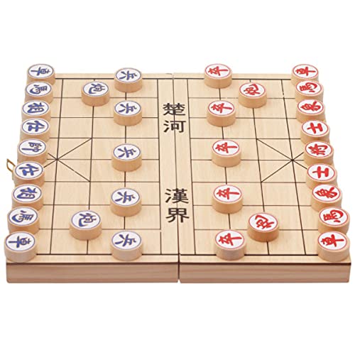 Gobus Juego de ajedrez chino de madera en una caja plegable, juegos de viaje Xiangqi juegos de mesa para principiantes y jugadores, ajedrez de 1,7 cm de diámetro