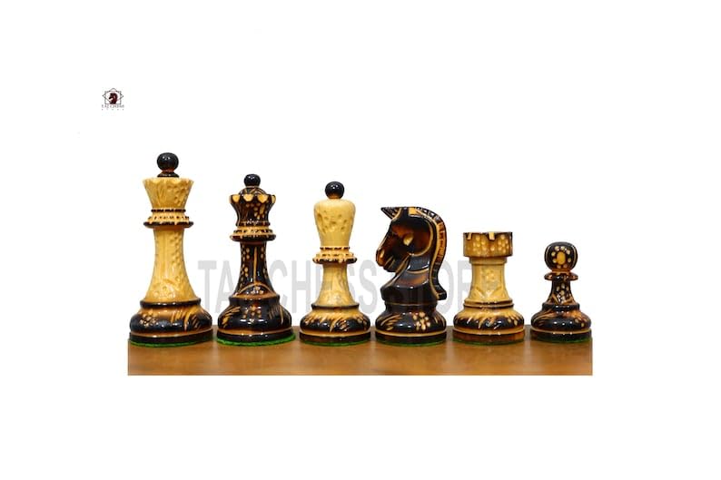 Dubrovnik Piezas de ajedrez quemadas lacadas - Reproducción de Ajedrez del Torneo Dubrovnik de 1970 - Rey 3.7 pulgadas | Piezas de ajedrez de lujo | 2 reinas extra