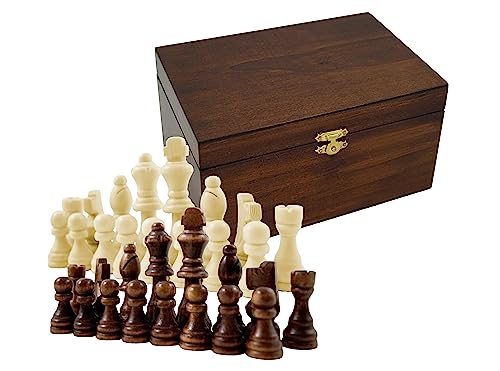 Staunton Design - Figuras de ajedrez de madera en caja de madera, altura del rey, 79 mm, figuras de ajedrez con almohadillas de fieltro, en caja de regalo de madera, color marrón, talla L, rey 79 mm,