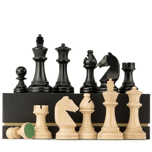 A&A Dreifach Gewichtete Premium-Schachfiguren aus Staunton-Holz mit 2 zusätzlichen Damen – König Höhe 3,75'/9,5 cm