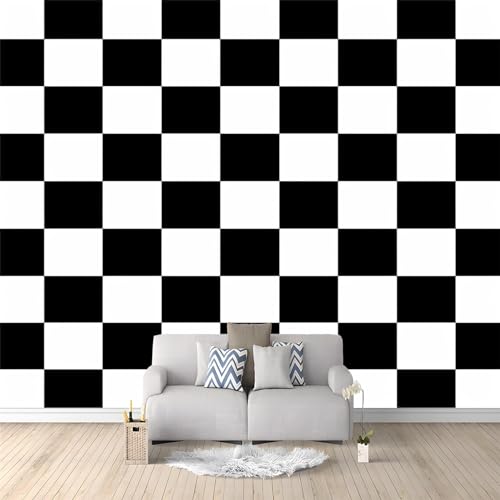 Fotomurales Tablero de ajedrez blanco y negro 350 x 256 cm - Papel Pintado Tejido No Tejido - Decorativos Murales para Pared Salón y Dormitorio - Diseño Moderno Forma a cuadros