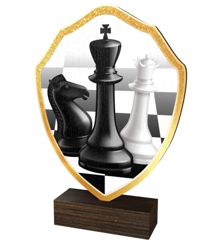 Trophy Monster Escudo de trofeo de ajedrez de madera real, dorado, plateado o bronce, placa grabada, hecha de madera contrachapada de abedul impresa sostenible de 8 mm de grosor, compra en 8 tamaños