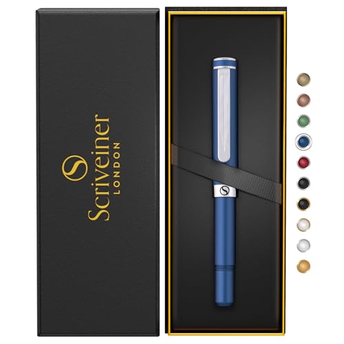 Scriveiner Bolígrafo azul EDC de lujo, impresionante bolígrafo de bolsillo con acabado cromado, bolígrafo de escritura genial, el mejor regalo para hombres y mujeres, recambio Schmidt alemán, bonito