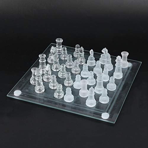 Dilwe Ajedrez de Cristal, 25x25cm 32 Piezas de ajedrez Cristal Esmerilado Ajedrez Internacional Niños Puzzle Juego de ajedrez