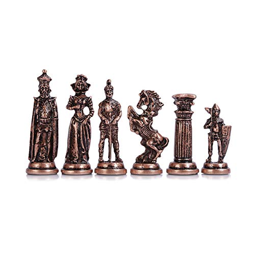 GiftHome (Solo piezas de ajedrez) Piezas de ajedrez medievales del ejército británico de cobre antiguo hechas a mano, tamaño King de 3.5 pulgadas (tablero no incluido)