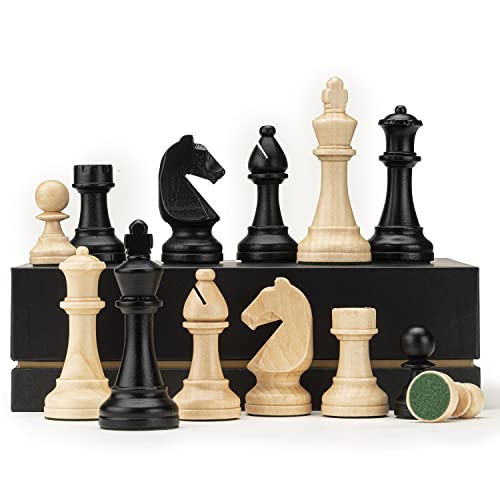 A&A Dreifach Gewichtete Premium-Schachfiguren aus Staunton-Holz mit 2 zusätzlichen Damen – König Höhe 3'/7,6 cm