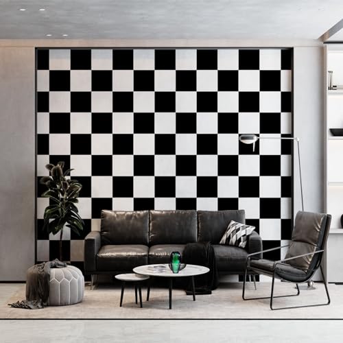 Murales de pared 3D de alta calidad, textura de tablero de ajedrez a cuadros en blanco y negro, impresionante arte de pared, papel pintado fotográfico de alta calidad de color oscuro para sala de