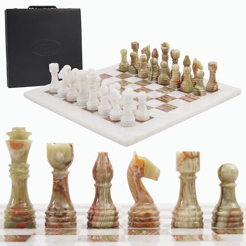 RADICAL 16 Inches Handmade White and Green Onyx Marble Full Chess Game Original Marble Chess Set by RADICALn