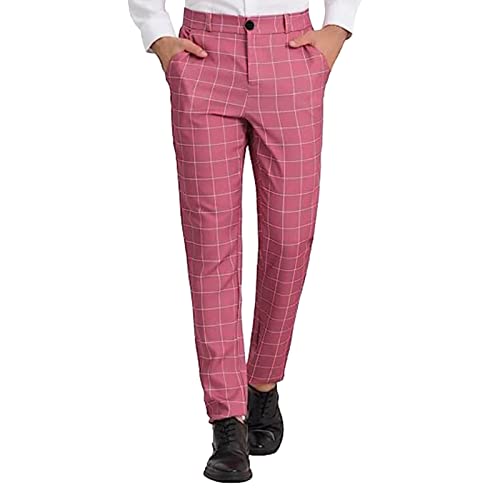 Pantalones de vestir a cuadros para hombre, casuales, negocios, oficina, trabajo, pantalones cómodos, elásticos, parte delantera plana, pantalones chinos inteligentes, pierna recta, pantalones de golf