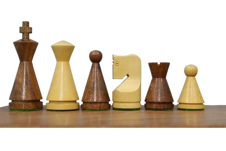 Piezas de ajedrez ruso Poni de mediados de siglo de 3.1 pulgadas, juego de ajedrez Staunton minimalista hecho a mano - Palisandro dorado