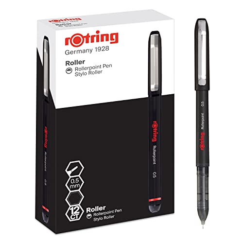Rotring bolígrafo Rollerball | punta de aguja (0 |5 mm) para una escritura precisa | tinta negra | 12 unidades