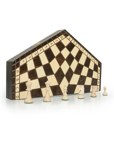 Chessebook Juego de ajedrez para 3 Personas - Tablero de ajedrez de Madera 54 x 47 cm - Hecho a Mano - Set de ajedrez - Plegable - Juego de Mesa - Juego de Estrategia
