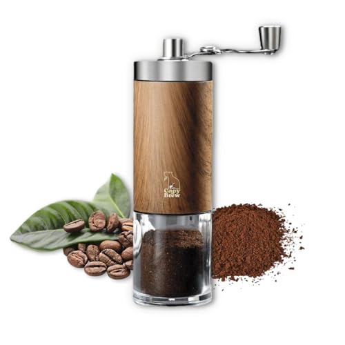 Capy Brew – Molinillo de café manual premium efecto madera | Molinillo silencioso de acero con mecanismo cerámico | Coffee grinder para todo tipo de café | Molinillo cafe manual para casa y exteriores