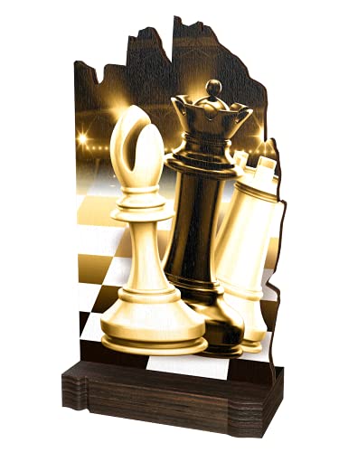 Trophy Monster Trofeo de ajedrez clásico Real Impreso a Todo Color | Placa grabada Gratis | Hecho de Madera contrachapada de Abedul Impresa de 8 mm de Grosor | Compra en 4 tamaños Grandes