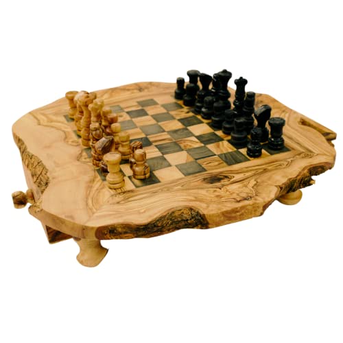 GARTIAM - Juego de ajedrez de madera de olivo hecha a mano con piezas de ajedrez, varios tamaños y colores (32-35 cm, negro)