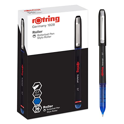 rOtring Bolígrafo Rollerball | Punta fina (0,7 mm) para escritura transparente | Tinta azul | 12 unidades