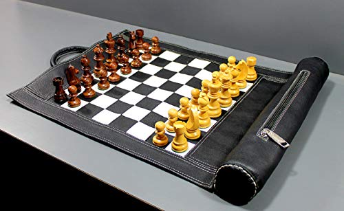 StonKraft Juego de ajedrez de Cuero 19 'x 15' (tamaño de Tablero de ajedrez de 12 'x 12') - con Piezas de ajedrez de Madera en una innovadora Bolsa de Transporte