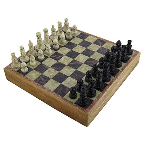 RoyaltyRoute Juego de piezas y tablero de ajedrez de piedra natural tallada a mano Set 20 x 20 cm