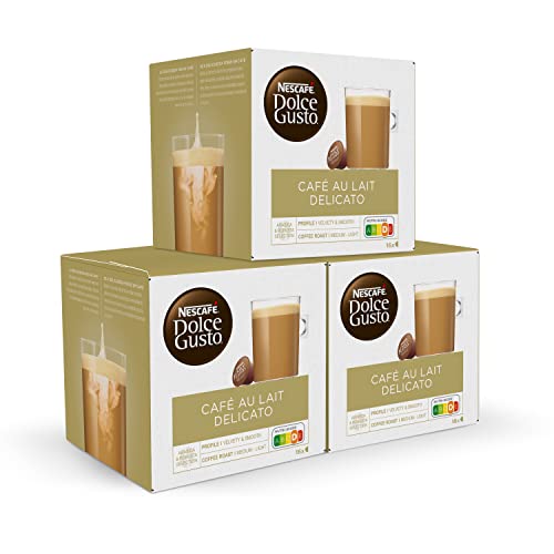 NESCAFÉ Dolce Gusto Café con Leche delicato- 48 cápsulas, Tueste medio con notas sutiles a caramelo (3 pack x 16)