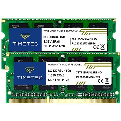 Timetec 16GB Kit (2x8GB) DDR3L/DDR3 1600 MHz PC3L-12800 / PC3-12800 SODIMM Laptop Notebook PC Memoria RAM Módulo(16GB Kit(2x8GB))