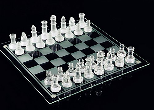 Juego de juego de ajedrez de vidrio fino, piezas de ajedrez de vidrio sólido y tablero de ajedrez de cristal para adultos jóvenes, regalo de 10 x 10 pulgadas